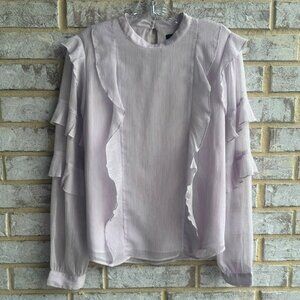 Ann Taylor Long Sleeve Crew Neck Ruffle Sheer Blouse Women's Size S